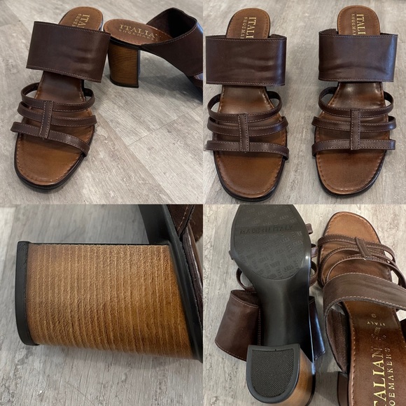 Italian Shoemakers Shoes - EUC ✨ ITALIAN SHOEMAKERS Size 9 Brown Leather Block Heel Sandals ✨ Worn ONCE!